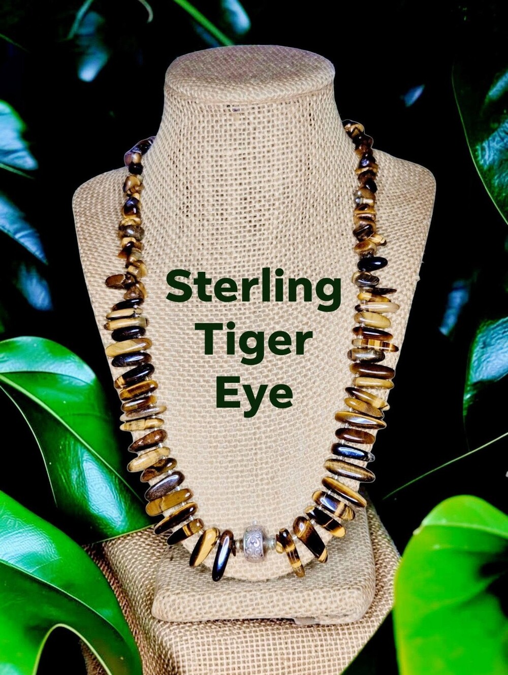 IJC Sterling Silver & Tiger’s Eye Spike Fringe Statement Necklace